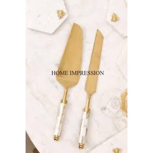 High Grade Gold Plated <b>Cake</b> <b>Server</b> and Knife Set With Modern Creative Art Unique Designer Handles High Standard Quality Tools - Product Image 1