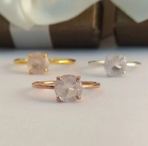 Cuarzo Rosa diseño minimalista 925 plata esterlina mujeres niñas boda compromiso regalo del Día de San Valentín joyería de moda - Product Image 2