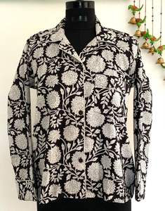 ชุดนอนผ้าฝ้ายแท้100% ลายดอกไม้สีดำและสีขาวสำหรับทุกเพศชุดนอน & ชุดอยู่บ้านสำหรับใช้ในชีวิตประจำวันของผู้หญิง - Product Image 2