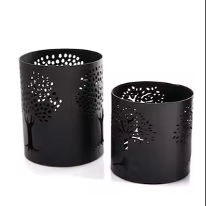 <b>Black</b> Round Iron Metal Cylindrical Hurricane <b>Candle</b> <b>Pillar</b> for Elegant Party Wedding Table Decoration Wholesale Bulk Purchase - Product Image 1