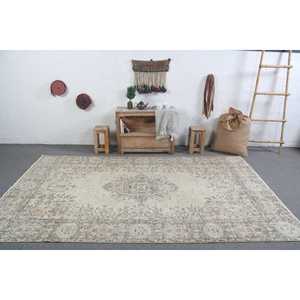 พรมวินเทจ ขนาด 5.5x9.4 ฟุต พรมตุรกีขนาดใหญ่ พรมลายดอกไม้สีขาวเทา - Product Image 3