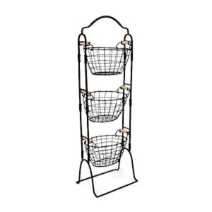 Panier de rangement en fil métallique de forme circulaire à 3 niveaux, couleur noire, à utiliser pour la maison et le comptoir de cuisine, panier avec poignées - Product Image 6