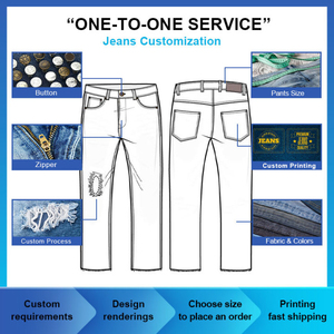 กางเกงยีนส์ขาตรงสำหรับผู้ชายปรับแต่งได้ปรับแต่งได้มี3สไตล์กางเกงผ้าเดนิมแต่งลายลูกไม้มีรอยฉีกมีรู - Product Image 6