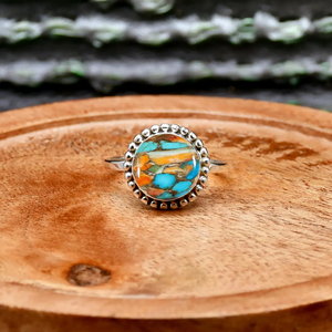 Anillo de cobre turquesa de ostra de estilo bohemio, 10mm, redondo, Plata de Ley 925, filigrana minimalista, piedra preciosa, turquesa, joyería Bohemia - Product Image 2