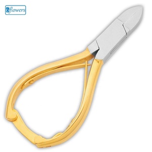 6flowers Professional Double Sided Nail Clippers Gold Handle Stainless Steel Straight Blade Manual DIY Nail Care <b>Tool</b> for Nails - Product Image 1
