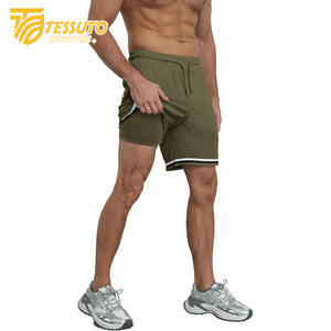 Pantalones cortos atléticos para correr de alta calidad para hombres y mujeres, pantalones cortos transpirables de secado rápido, bolsillos con cremallera a rayas, teñidos lisos - Product Image 6
