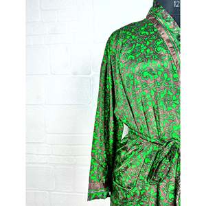 Recycled Vintage Silk Sari <b>Robe</b> Boho Floral Print Dressing Gown <b>Beach</b> Coverup or Bridesmaid Anniversary Gift - Product Image 3