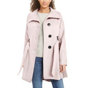 Madden Girl Junior's Belted <b>Skirted</b> <b>Coat</b> in Pink Size Medium-Woven Fabric Polyester Fiber Fill for Autumn Season - Product Image 3