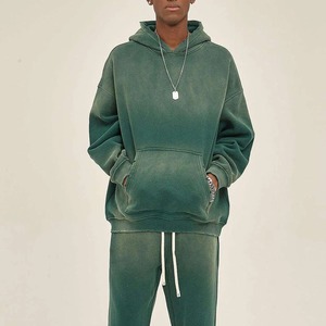 Streetwear vintage délavé à l'acide avec logo personnalisé, survêtement en polaire XXS surdimensionné, ensemble pull à capuche décontracté, en coton lourd et confortable - Product Image 2