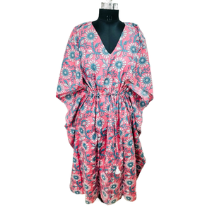 Caftán Largo con Estampado Jaipuri, Vestido Elegante e Informal para el Día a Día, Talla Única, Largo hasta el Suelo, Cintura Elástica, Diseño Digital para Verano y Playa - Product Image 1