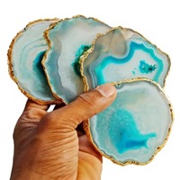 Bleu ciel Agate caboteur ensemble or galvanoplastie pour thé et café décor à la maison vaisselle cristal hôtesse cadeau tranche magnésie artisanat