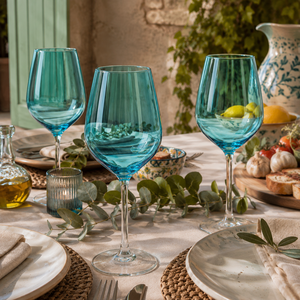 Drinkware Set of 6pcs Wine Goblets 50 cl (17 fl oz) Light Blue Sprayed Glass Blue and Transparent Stem Modern Color Wine Excelsa - Product Image 4