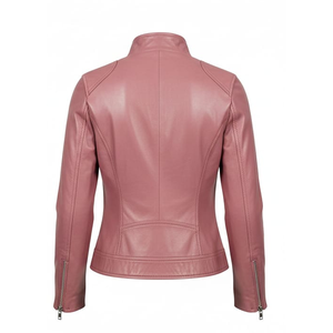 Veste de moto en cuir véritable élégante et imperméable pour femmes, épaules matelassées, rembourrage en coton, vêtements d'extérieur personnalisables - Product Image 5