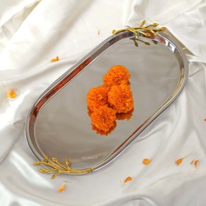 Plateau SS avec branche en laiton Plateau de service décoratif Base élégante en acier inoxydable avec un design de branche en laiton complexe Parfait - Product Image 6