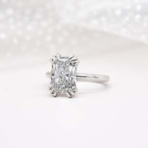 Anillo de Compromiso Solitario con Corte Radiante, Certificado IGI, Anillos de Diamantes con Cuatro Puntas y Triple Garra - Product Image 3