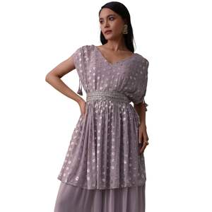 Lavender <b>Purple</b> Palazzo Top Set In Georgette With Sequins Work Wholesale <b>Women</b> Ethnic OEM Clothing Factory Supplier Custom - Product Image 2