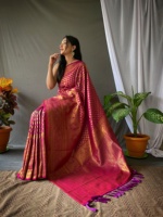 Sarees en soie Pure Kanjivaram Produit à tisser doux original Superbe jacquard en or antique pour vêtements de fête