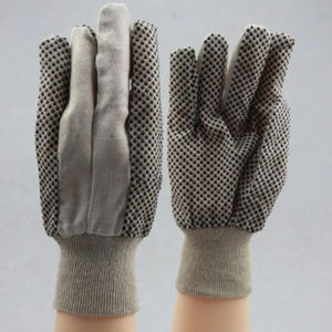 ถุงมือนิรภัยสำหรับทำงานที่มีลายจุดพีวีซีทนต่อการสึกหรอและระบายอากาศได้ดีถุงมือนิรภัยสำหรับใส่ทำงานที่ข้อมือถักสีเทา - Product Image 1