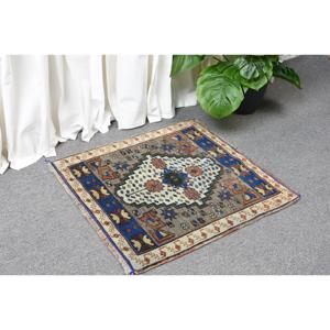 Tapis vintage, petit tapis turc 1,8x1,9 pieds, tapis persan en laine bleu brun - Product Image 3