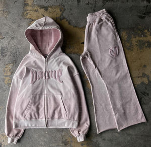 Chándal de 2 piezas con estampado gráfico de diamantes de imitación personalizado para hombre, pantalones de chándal acampanados de color personalizado, Conjunto de sudadera con cremallera y Jogger para hombre - Product Image 4