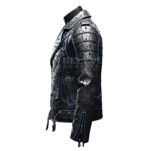 เสื้อแจ็คเก็ตนักขี่มอเตอร์ไซค์หนังสีเทาเมทัลลิกทรงดุดัน ดีไซน์สวยโดดเด่น คอตั้ง แต่งลายพังก์ล้ำยุค ทนทาน พร้อมดีเทลตกแต่งแบบดิสเทรสซิ่ง - Product Image 4