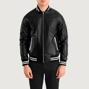 Blazer en cuir pour homme-Manteau en peau d'agneau véritable Style décontracté Blazer pour homme Veste Letterman Vestes - Product Image 1