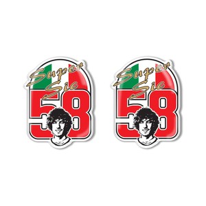 Set Esclusivo di 2 Adesivi in Resina con Logo Moto in Omaggio a Marco Simoncelli Super Sic, Decorazione Impermeabile - Product Image 1
