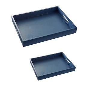 Plateau de service rectangulaire en bois d'acacia massif fini bleu, décoration d'intérieur pour fête, plateau à fruits et légumes - Product Image 5