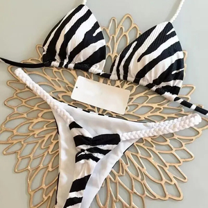 Women Halter 2 Piece <b>Bikini</b> <b>Set</b> <b>Push</b> <b>up</b> High Waist Print Quick Dry Breathable Summer Beachwear OEM Custom - Product Image 1