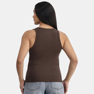 Camisetas sin mangas de punto acanaladas para mujer de alta calidad, ropa activa de entrenamiento de Color marrón oscuro, ropa de Yoga para Fitness, camisetas sin mangas para mujer - Product Image 2
