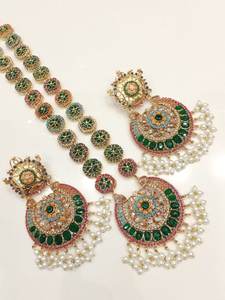 Chapado en platino completo circón Rosa agrupado perla gargantilla estilo mujer boda compromiso fiesta desgaste Kundan collar pendiente conjunto - Product Image 3