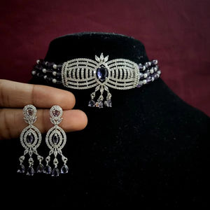 AMERICAN DIAMOND BRIDAL NECKLACE <b>SET</b> and HIGH QUALITY & CLASSIC EARRINGS <b>JEWELLERY</b> <b>SET</b> <b>for</b> <b>WEDDING</b> <b>JEWELLERY</b> CLASSIC STYLE WOMEN - Product Image 1