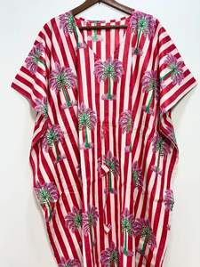 Caftan 100% coton fait à la main pour femmes rayé imprimé fleuri Maxi robe de nuit confortable longueur au sol pour demoiselle d'honneur Resort - Product Image 4