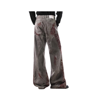 पुरुषों और महिलाओं के लिए अमेरिकी शैली रेट्रो विंटेज हाई स्ट्रीट सीधे-पैर से परेशान डेनिम पैंट - Product Image 3