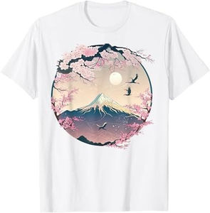 T-shirt de haute qualité Garden Geisha Mount Fuji Cherry Blossom T-shirt brodé graphique 100% coton pour homme, coupe ample, imprimé - Product Image 3