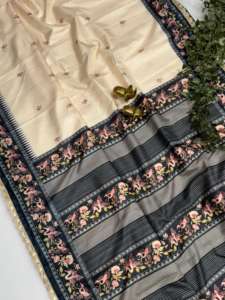 ผ้าซิ่นไหมทัสเซอร์เนื้อนุ่มเรียบง่ายสำหรับผู้หญิง พร้อมขอบผ้าปักลายเลื่อมและดีไซน์ทันสมัย มีสินค้าในสต็อกในอินเดีย - Product Image 2