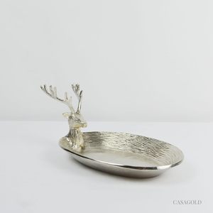 Produit décoratif Plateau ovale avec poignées en bois de cerf Plateau de service pour la maison et l'hôtel Plateau en aluminium - Product Image 4