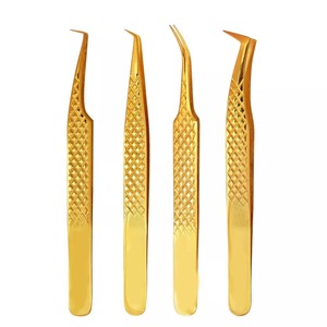 Pinzas para pestañas con agarre de diamante de 75 grados, pinzas para pestañas de oro rosa con plasma brillante, pinzas para extensión de pestañas con punta de fibra con logotipo privado - Product Image 1