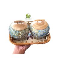 Recipiente Decorativo de Bambú Hecho a Mano, Ecológico, con Tapa de Bambú y Collar de Madreperla, Organizador de Cocina Rústico, Vietnam Eco Green