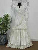 Élégant ensemble Sharara Bollywood pour femme, séchage rapide, en tissu filet doux, haut brodé fantaisie avec détails en sequins, Anthracite