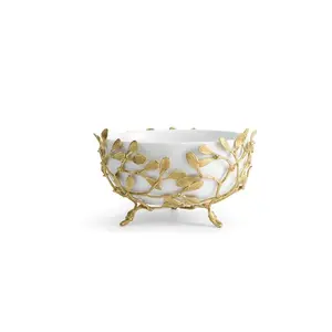 Floral Design Custom Size Gold Plated Shiny Polished Metal Serving Bowl Tableware Popcorn Bowl Kitchenware Fruits Bowl