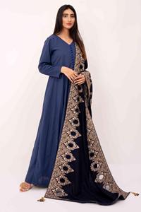 Chal Largo de Terciopelo con Diseño Étnico Sólido, Material de Poliéster Transpirable, Bordado, Ropa de Invierno para Mujer, Pakistán - Product Image 4