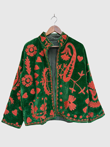 Veste à col mandarin brodée à la main avec des motifs floraux, manches longues, en velours, pour adulte, vêtements d'hiver, style élégant - Product Image 4