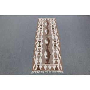 Vintage 1.7x5.2 ft Rug, Runner Turkish Rug, <b>Brown</b> Patchwork <b>Wool</b> Rug - Product Image 1