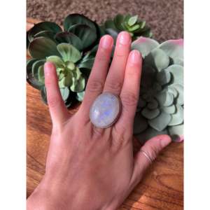 Reda Galvan <b>Moon</b> Stone & Sterling Silver <b>Ring</b> Size 7 Bezel Setting Inlay Technology - Product Image 2