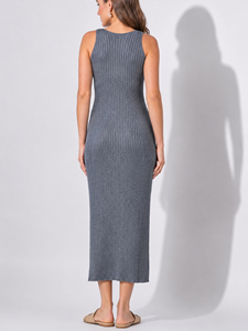 Robe élégante en tricot à col en V pour femmes, sans manches, respirante, tricot côtelé, robe de haute qualité, services OEM personnalisables - Product Image 5