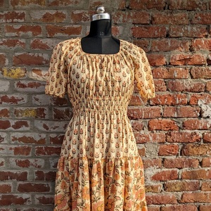 Nuevo Vestido Midi Tradicional de Verano, 100% Algodón, Corte en A, Ecológico, Formal, Ajustado, con Botones, Cintura Natural - Product Image 1