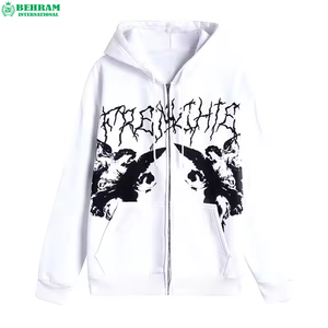 Sudadera con capucha y cremallera completa frontal con logo personalizado, 100% algodón, transpirable, de secado rápido, para invierno, corte regular - Product Image 5