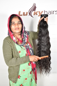 100% Cuticule Alignée Double Trame Ondulée Remy Vague Naturelle Noir Vierge Extensions Temple Indien Machine 100% Cheveux Humains Noir - Product Image 4