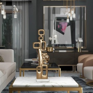 ประติมากรรมโทเท็มเหล็กแบบนามธรรมพร้อมฐานหินอ่อน รูปทรงเรขาคณิตสมัยใหม่ งานแฮนด์เมด สีทองหรูหรา สำหรับตกแต่งห้องนั่งเล่น - Product Image 4